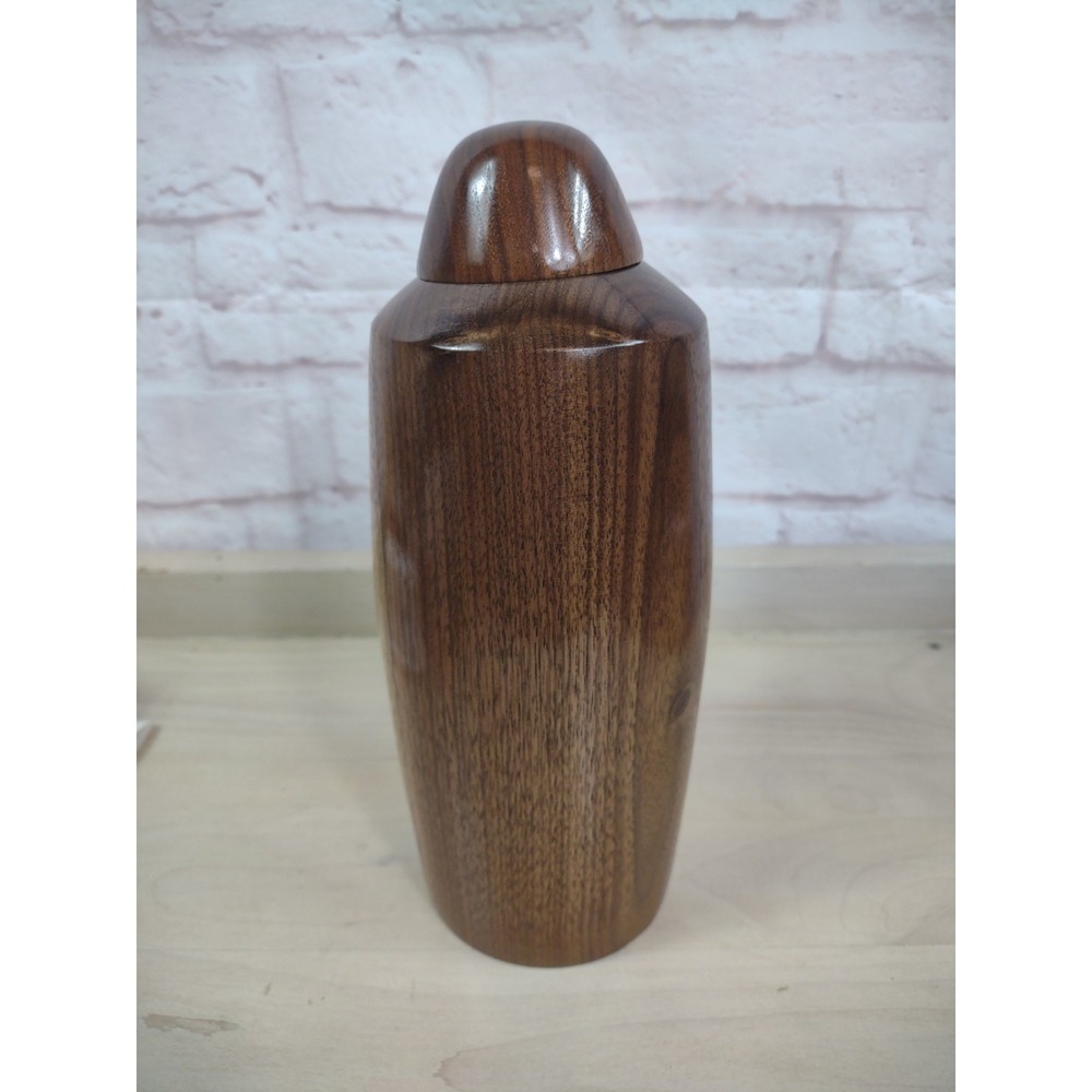 Dark Walnut Wood Urn For Cremation Natural Turned Wood NC Info Paper 9.5"